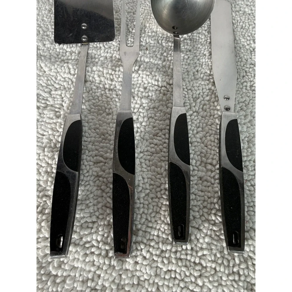 Vintage Stainless Japan 4pc Kitchen Utensil Set Mid Century Modern Black Handles